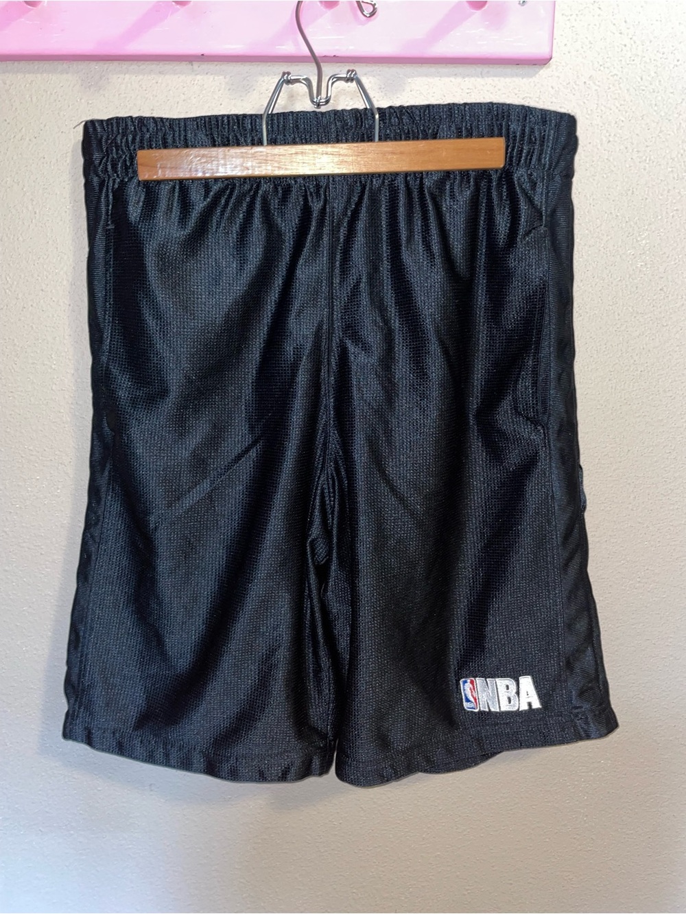 NBA Black Mesh Basketball Shorts with White Logo